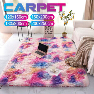 US Soft Shaggy Fluffy Tie Dye Faux Fur Area Rug Floor Mat Decorative Carpet  US