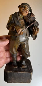 Vintage Antik Geschnitzt Holz Holz Geige Geigenspieler Figur Volkskunst Statue - Bild 1 von 18