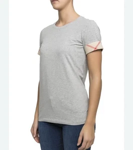 Camiseta Burberry para mujer Kabini a cuadros puño algodón elástico talla XL gris dinero antiguo - Imagen 1 de 10