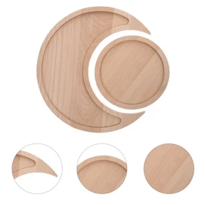 2 Pcs Solid Wood Sun and Moon Tray Trinket Versatile Jewelry Plate - Picture 1 of 12