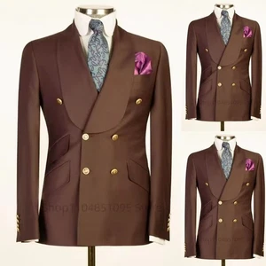 Slim Fit Brown Blazer for Men with Peak Lapel Double Breasted Dinner Jacket - Picture 1 of 12