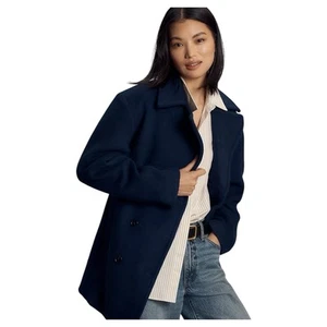 Maeve Anthropologie Navy Blue Double Breasted Wool Blend Jacket Coat Size Large - Picture 1 of 4