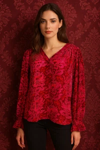 Sundance Bluse Gr. XS Samt Ausbrenner Magenta Boho Romantisch Statement - Bild 1 von 9