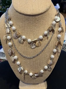 Premier Designs "Coastal" Silver Tone 3 Strand Shells Faux Pearls 21” Necklace - Picture 1 of 5