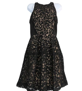 Abendkleid ärmellos Spitze schwarz, beige gefüttert Gr. M Rückenreißverschluss von Mossimo - Bild 1 von 9