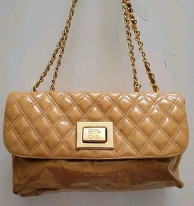 Stuart Weitzman Lackleder Gold Kette Handtasche Geldbeutel Spanien - Goldgelb - Bild 1 von 10