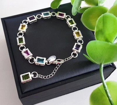 Edles ZIRKONIA BETTEL Armband 925 Silber Baguette BUNT Armkette Armreif Bead - Bild 1 von 4