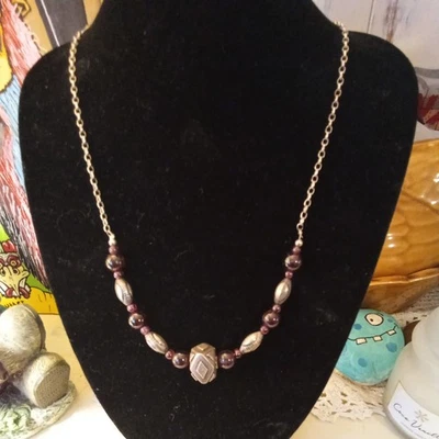 Indian Silver necklace with silver and purple beads From Rajasthan No29 - Image 1 of 4