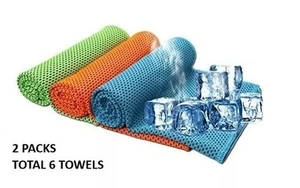 2 x Cooling Ice Towels Pack of 3 for Neck Body Microfibre Cool 85cm x 30cm - Picture 1 of 6