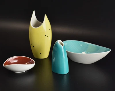 Helmut Krüger Berlin Porzellan Set Schälchen Vase gelb Mid Century Design 60er - Bild 1 von 4