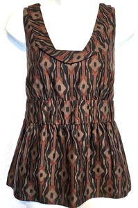Tocca 100% Silk Brown Black Geometric Print Sleeveless Top Empire Waist Sz 8 - Picture 1 of 7