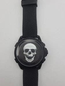 Ed Hardy Mens Metal Black Band Skull Watch Black Dial New Battery Working - Picture 1 of 13