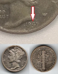 1941D Merkur Groschen Fehlermünze Double Date (4) "In COD We Trust" - Bild 1 von 9