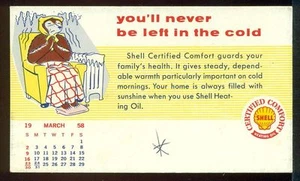 1958 Shell Co. HEIZÖL Niemals in der Kälte gelassen werden AD Postkarte FRIERENDER BÄR - Bild 1 von 1