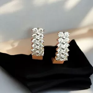 Classy 1.01 Cts F/VS1 Round Brilliant Cut Diamond Hoop Earrings 18K Gold - Picture 1 of 10