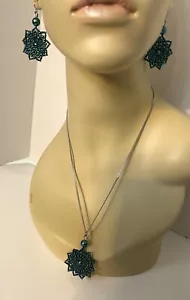 Peacock Preciosa Crystal Nacre Pearl and Seed Bead Necklace and Earring Set - Picture 1 of 4