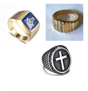 Masonic Freemason Religious Cross Stainless Steel Rings 9,10,11,12,13,14,15,16 - Picture 1 of 8