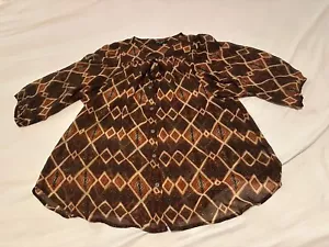 Nine West Brown Tribal Western Sheer Blouse Women’s Size Large EUC - Picture 1 of 8