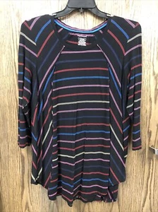 Tunic Blouse By “Westbound” Size L; Black With Red Blue Pink Yellow Strips - Picture 1 of 8