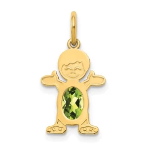 14K Yellow Gold Boy 6x4 Oval Genuine Peridot-August Charm - Picture 1 of 3