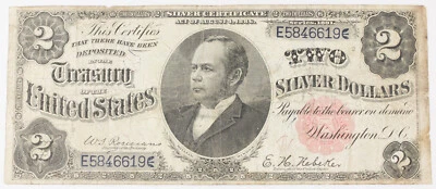 1891 $2 Dollar "Windom" Large Size Silver Certificate Banknote Fr-245 Fine/VF - Image 1 of 2