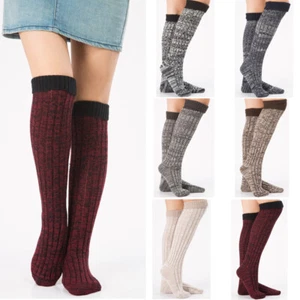 Women Crochet Striped Over Knee Knitted Leg Warmer Socks Thick Warm Floor Socks - Picture 1 of 9