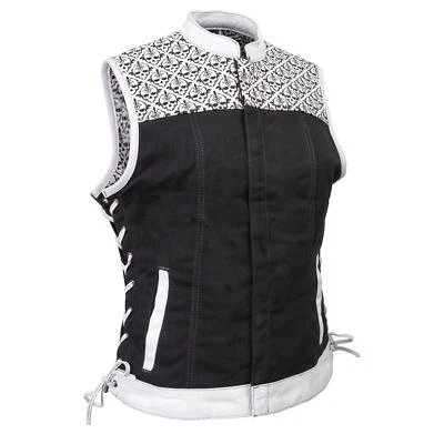Milwaukee Leather MDL4050 Womens Skelly Motorcycle Denim Vest w/Skull Embroidery - Image 1 of 4