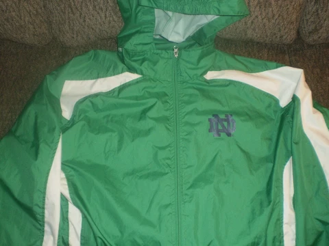 Green and White Hooded Notre Dame windbreaker unisex size XL Cover