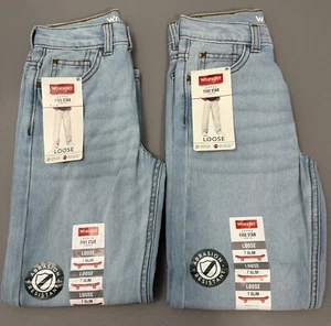 2 Pair Wrangler Loose Denim Adjustable Blue Jeans Boys Kids 7 Slim NEW - Picture 1 of 3