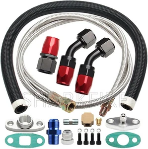 Turbo Charger Oil Drain Return Line Oil Feed Complete Kit T3 T4 GT35 T70 T66 - Bild 1 von 10