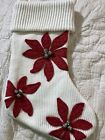 NWT Wondershop Red 18” Christmas Knit Stocking Poinsettia & Bells  Ship Next Day
