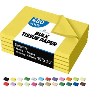 480 Sheets Bulk Yellow Tissue Paper - 15" x 20" Packing Paper Sheets for Movi... - Picture 1 of 6
