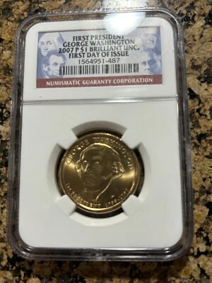 RARE ONE DOLLAR GEORGE WASHINGTON COIN P MINT UNCIRCULATED CERTIFIED 1ST DAY ISU - Image 1 of 2
