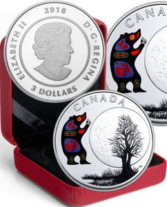 Moneda de 3 dólares Bear Moon 2018 color plata pura prueba Canadá 13-Teachings - Imagen 1 de 1