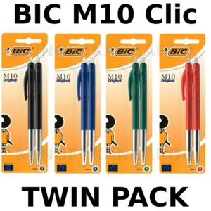 Bic M10 Medium Clic Ballpoint Pens 1mm Black Blue Green Red - TWIN & 4 PACK - Picture 1 of 8