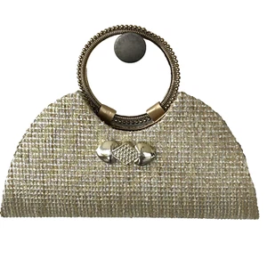 Bracciale borsetta piccolo stile vintage oro metallizzato tweed festa matrimonio - Foto 1 di 7