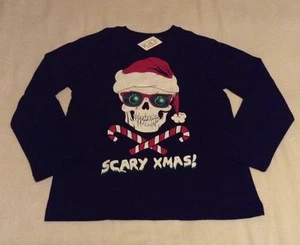 NWT The Children's Place Boys SCARY XMAS Skull Long Sleeve Shirt Black Sz 5/6 - Picture 1 of 4