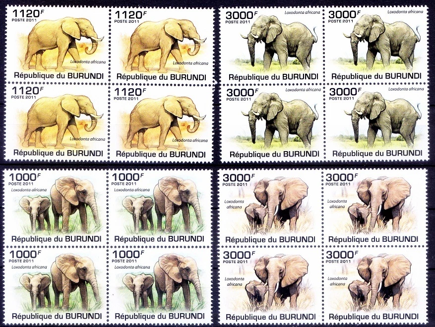 BURUNDI 2011 MNH 4v in Blk, Elephants, Wild Animals (O9n) - Image 1 of 1