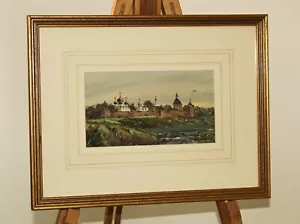Original 20th Century Watercolour Painting of a Riverside Monastery in Russia - Picture 1 of 3