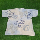 Vintage 90s Cute Butterfly Art Shirt Womens L 23x27 Gray White Blue Baggy Boxy