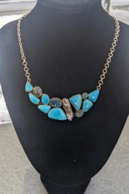 Sterling Silver Statement Bib Turquoise Necklace  - Image 1 of 4
