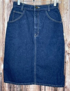 Vintage 70s Calvin Klein dark denim skirt pencil Midi size 8 high-waist pockets - Picture 1 of 8
