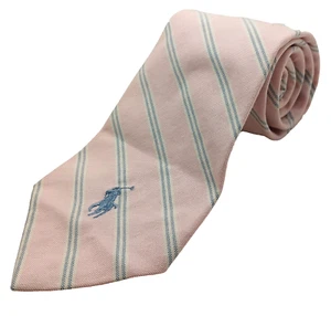 Cravatta Polo Ralph Lauren rosa e blu a righe cotone importato vintage anni 80 logo pony - Foto 1 di 5