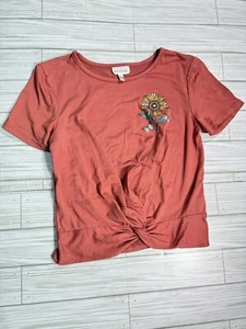 Self Esteem Burnt Orange T-Shirt with Knot Front and Graphic Back – Size M - Picture 1 of 2