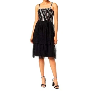 Kleid The Population schwarz Pailletten Tüll Midikleid Damen klein Cocktail Urlaub - Bild 1 von 11