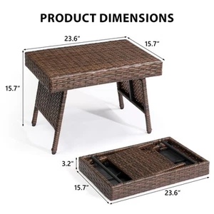 In/Outdoor Folding ​Rattan Side Table Wicker Coffee Table Living Room - Picture 1 of 7