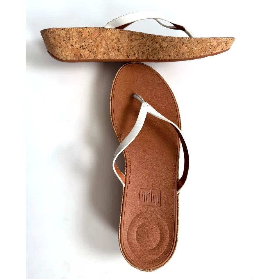 Chanclas Fitflop Linny Blanco Corcho Cuña Tanga Sandalias Talla 10 Foto 1 de 4