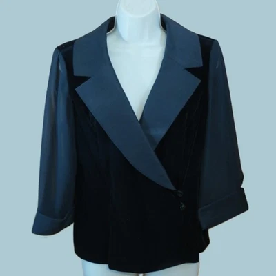 Top de terciopelo negro Alex Evenings manga transparente noche cóctel grande pequeño Foto 1 de 4