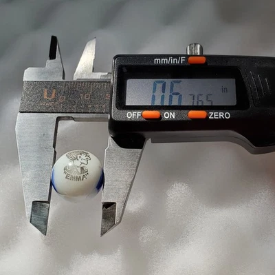 Vintage Peltier Comic Marble-0.676", Emma on white base blue patch, M/M- - Image 1 of 4