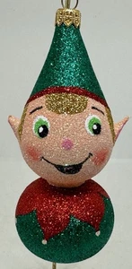 Pier 1 Imports Natale 5" Elfo Europeo Glitter Vetro Ornamento - Foto 1 di 10
